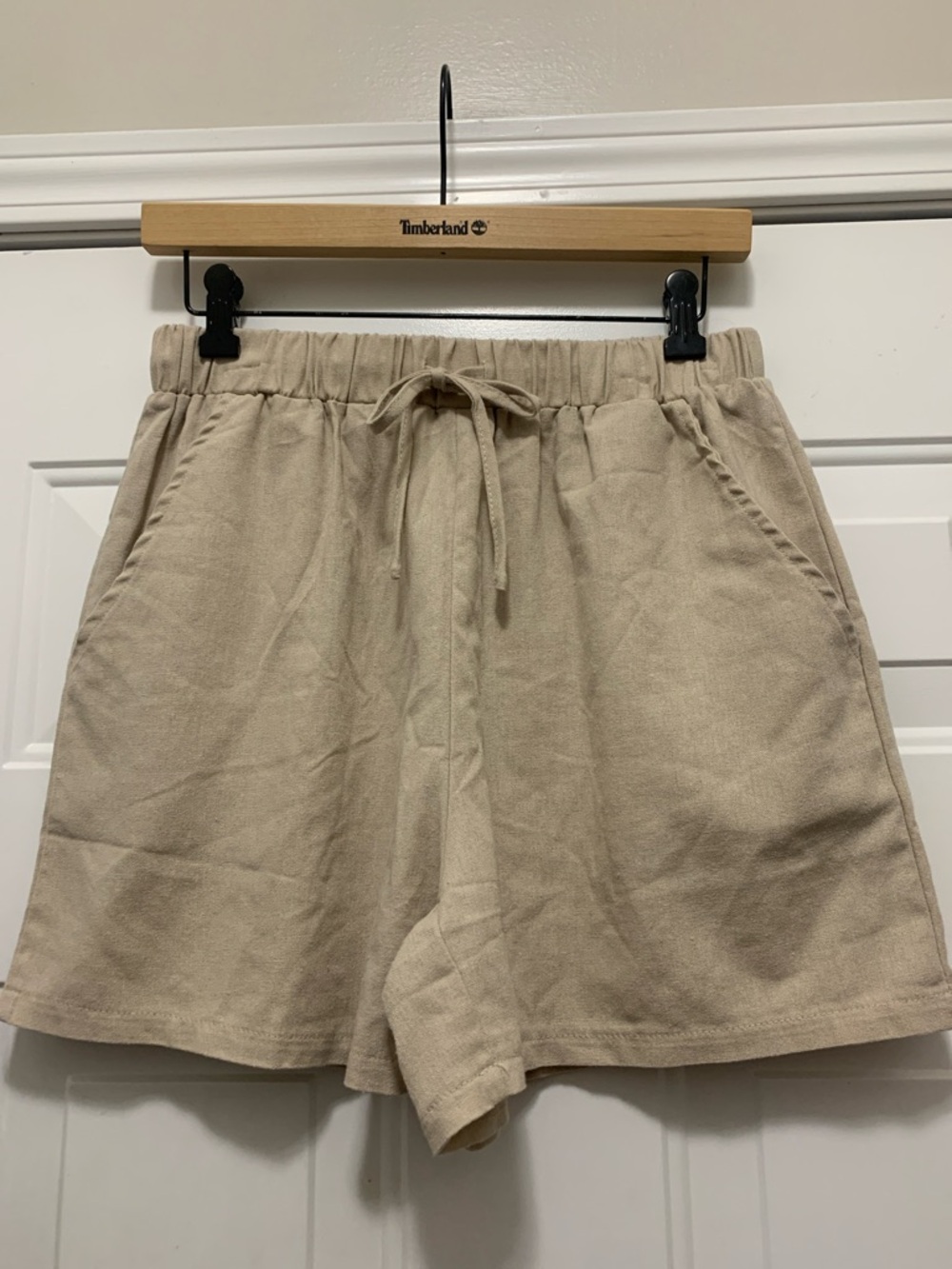 3/$15 Linen Blend Drawstring High Waisted Shorts in Beige Size Large